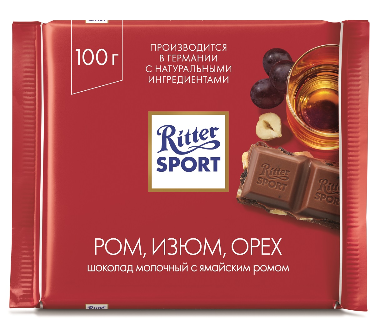 Риттер Спорт шоколад с ямайским ромом изюмом и орехом 100г
