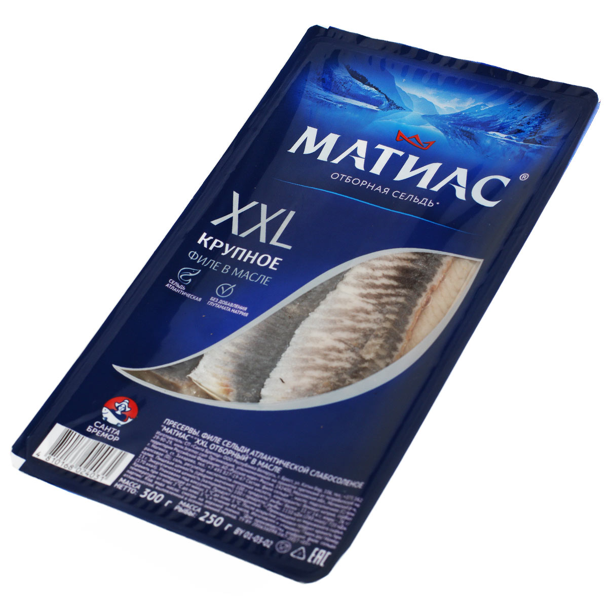 Матиас Отборная сельдь крупное филе в масле XXL 300г