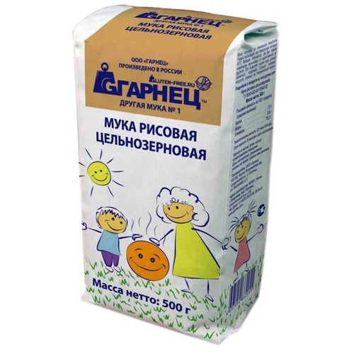 Гарнец мука рисовая цельнозерновая без глютена 500г