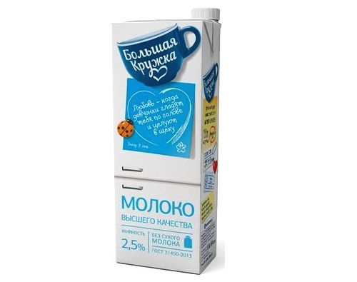 БОЛЬШАЯ КРУЖКА Молоко ультрапастеризованное 2.5% 1.45л