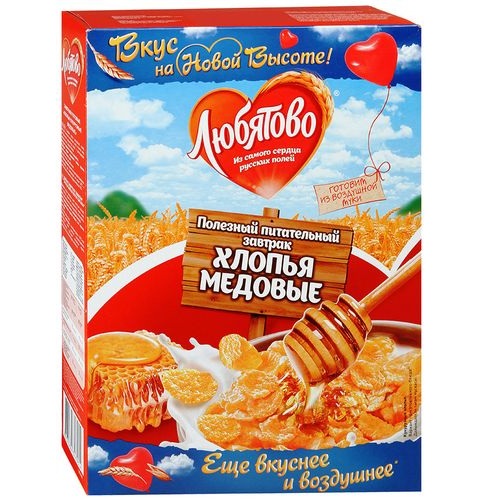 Любятово Хлопья кукурузные медовые полезный питательный завтрак 250г